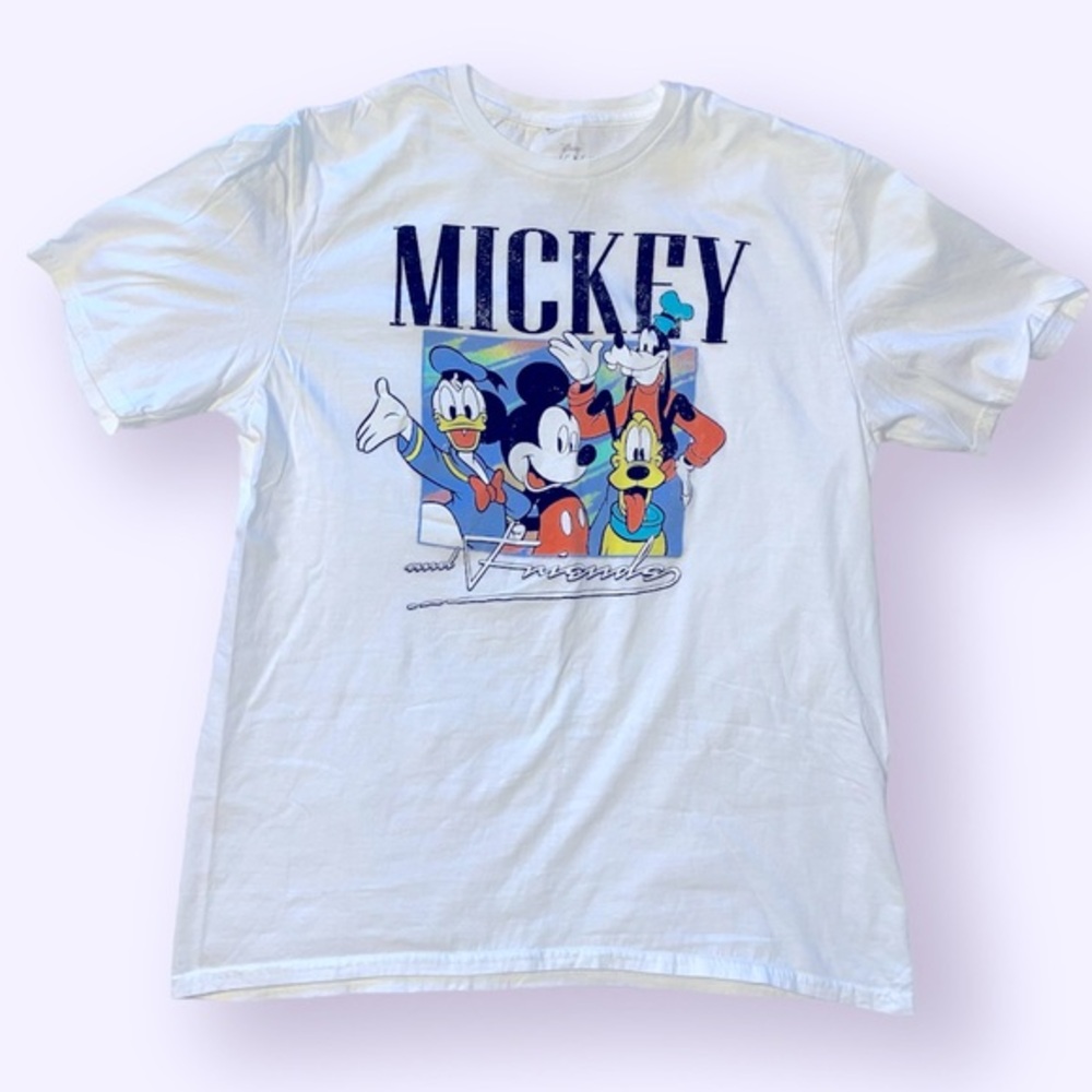 Disney MickeyMouse Mickey And Friends White Crewneck T-Shirt Size Large